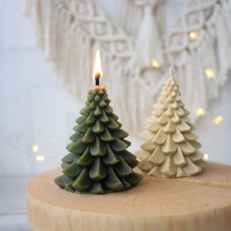 Artisan Christmas Tree Candles - Handcrafted Holiday Décor (Set of 2)