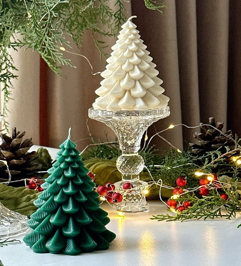 Artisan Christmas Tree Candles - Handcrafted Holiday Décor (Set of 2)