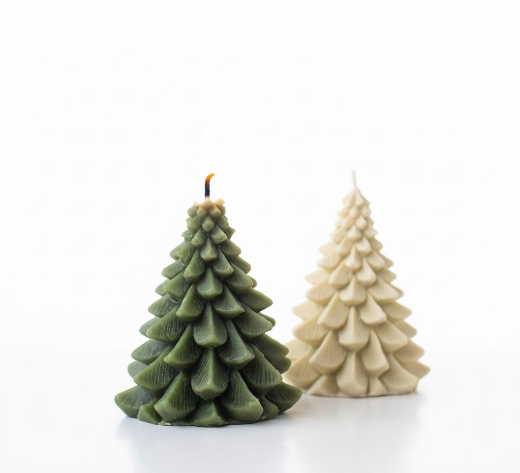 Artisan Christmas Tree Candles - Handcrafted Holiday Décor (Set of 2)
